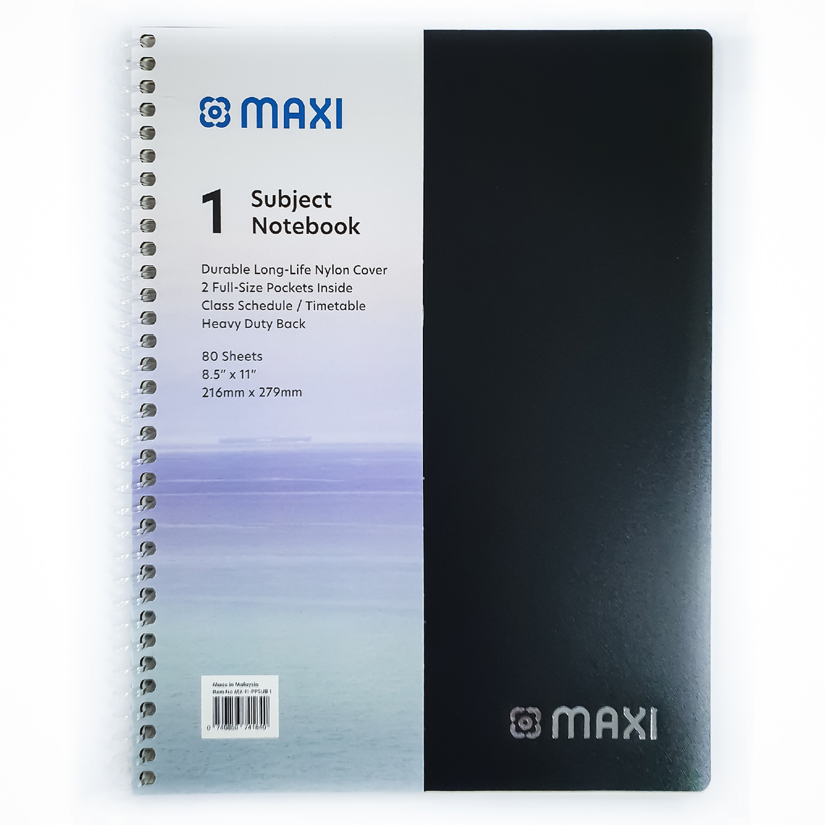 Maxi Spiral Polypropylene 1 Subject Notebook, 11 inch X 8.5 inch, 80 Sheets, Assorted Colours, MX-11-PPSUB1