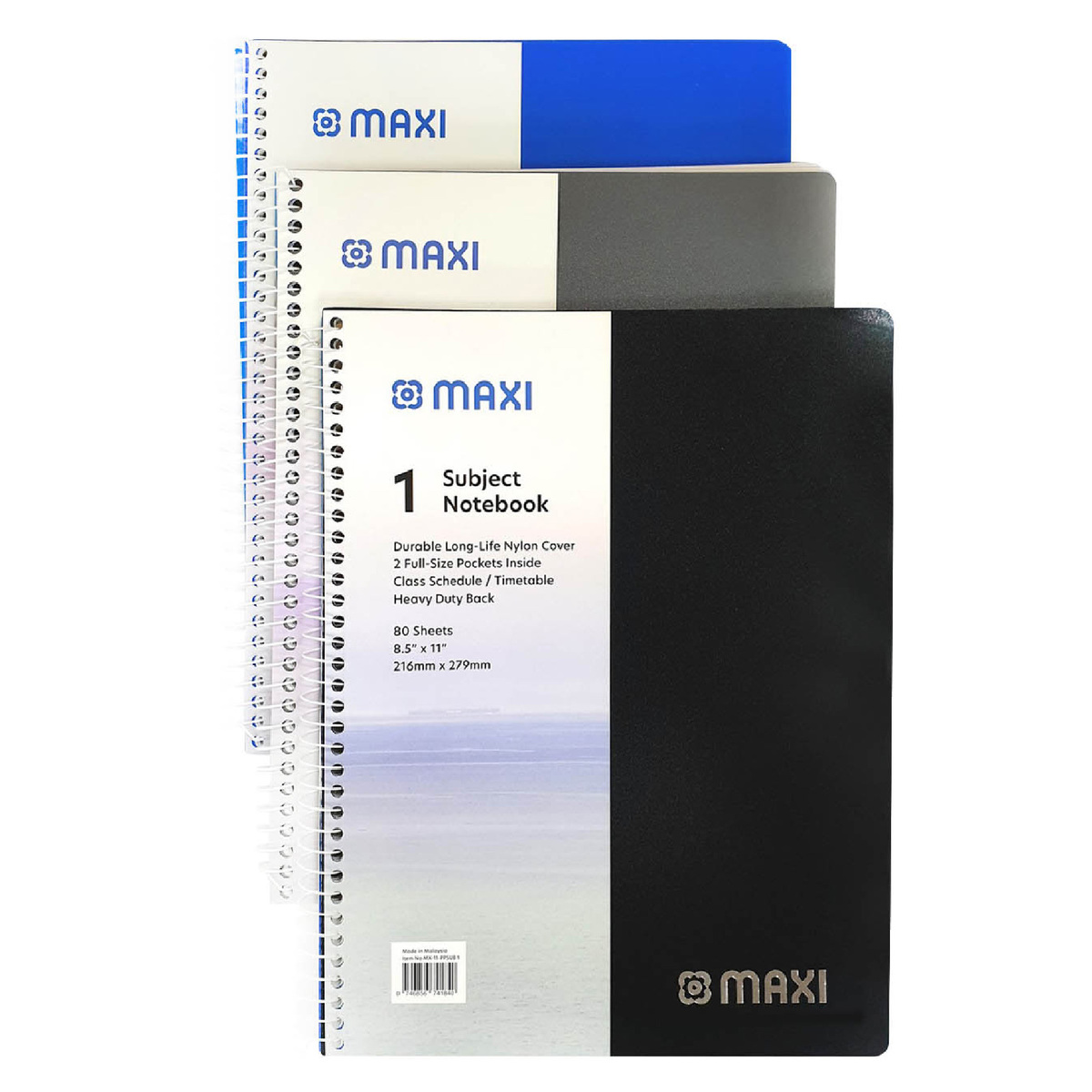 ماكسي مفكرة ورقية بسلك من البولي بروبيلين موضوع واحد ، 11 بوصة × 8.5 بوصة ، 80 ورقة ، ألوان متنوعة ، MX-11-PPSUB1