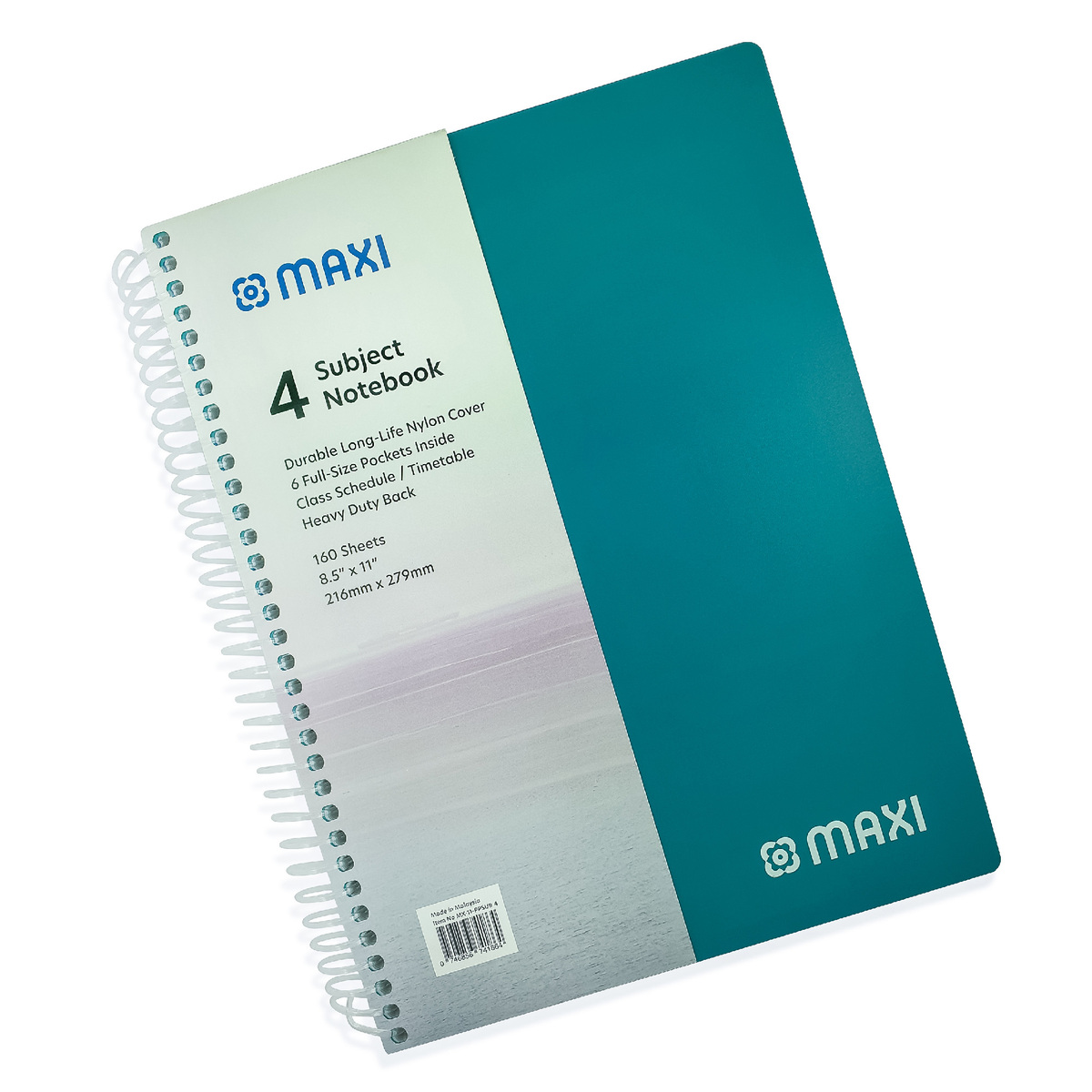 Maxi Spiral Polypropylene 4 Subject Notebook, 11 inch X 8.5 inch, 160 Sheets, Assorted Colours, MX-11-PPSUB4