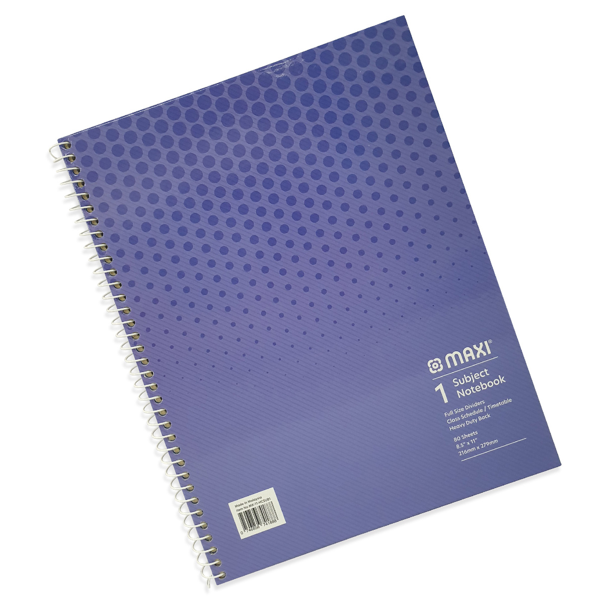 ماكسي دفتر سلك بغطاء صلب موضوع واحد ، 11 بوصة ×8.5 بوصة ، 80 ورقة ، ألوان متنوعة ، MX-11-HCSUB1