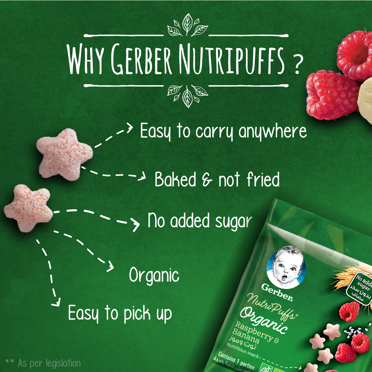 Gerber Organic Nutripuffs Raspberry & Banana Sachet 7 g