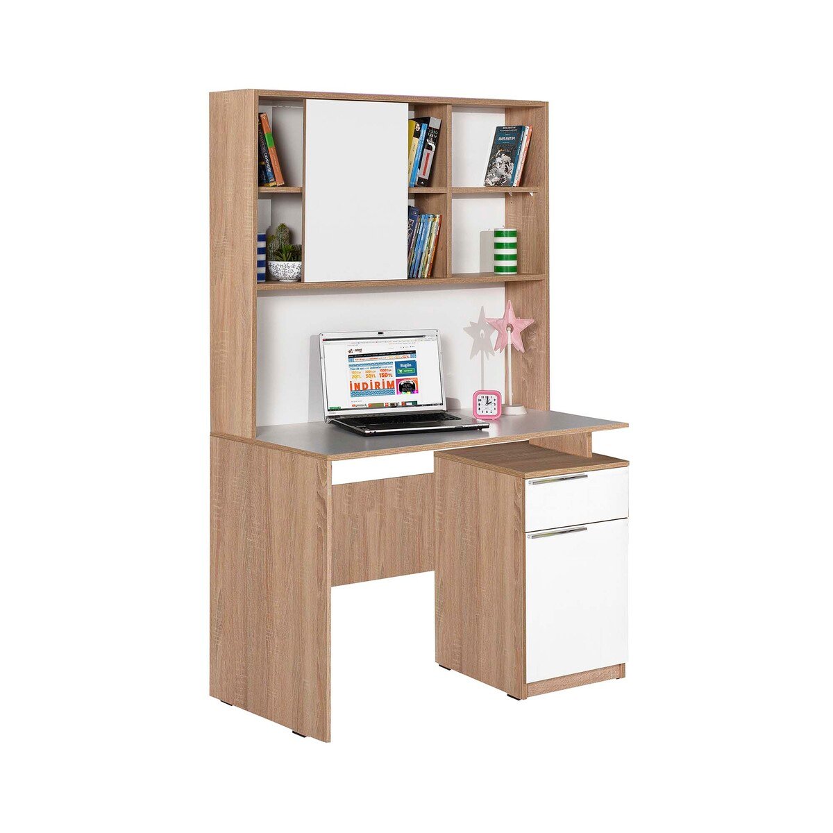 Maple Leaf Wooden Study Table With Bookshelf CMS-722-SD01 W105xH170xD56cm Sonoma&White