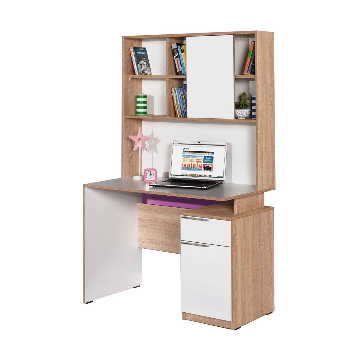 Maple Leaf Wooden Study Table With Bookshelf CMS-722-SD01 W105xH170xD56cm Sonoma&White