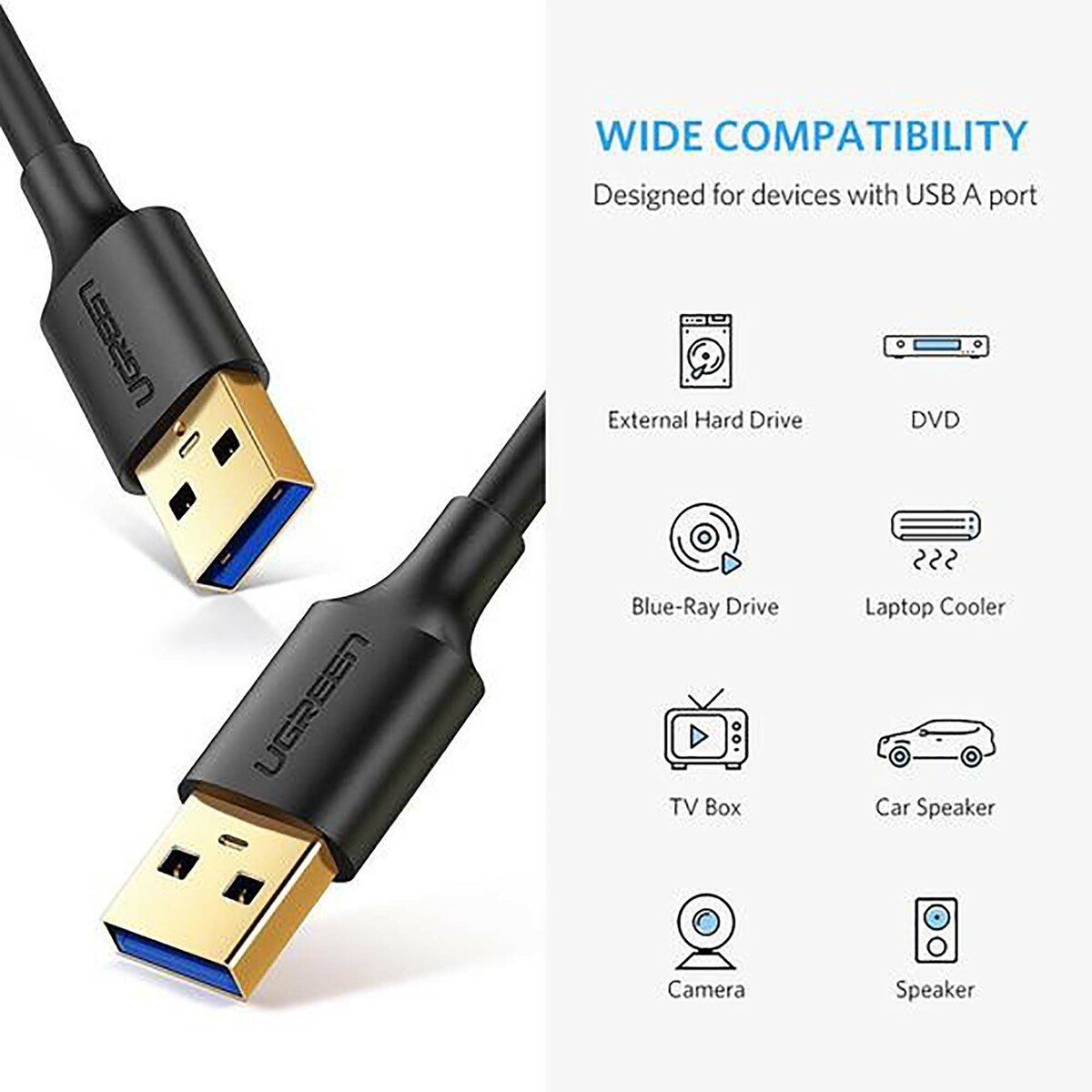 Ugreen USB 3.0 TypeA Male-Male Cable 10370