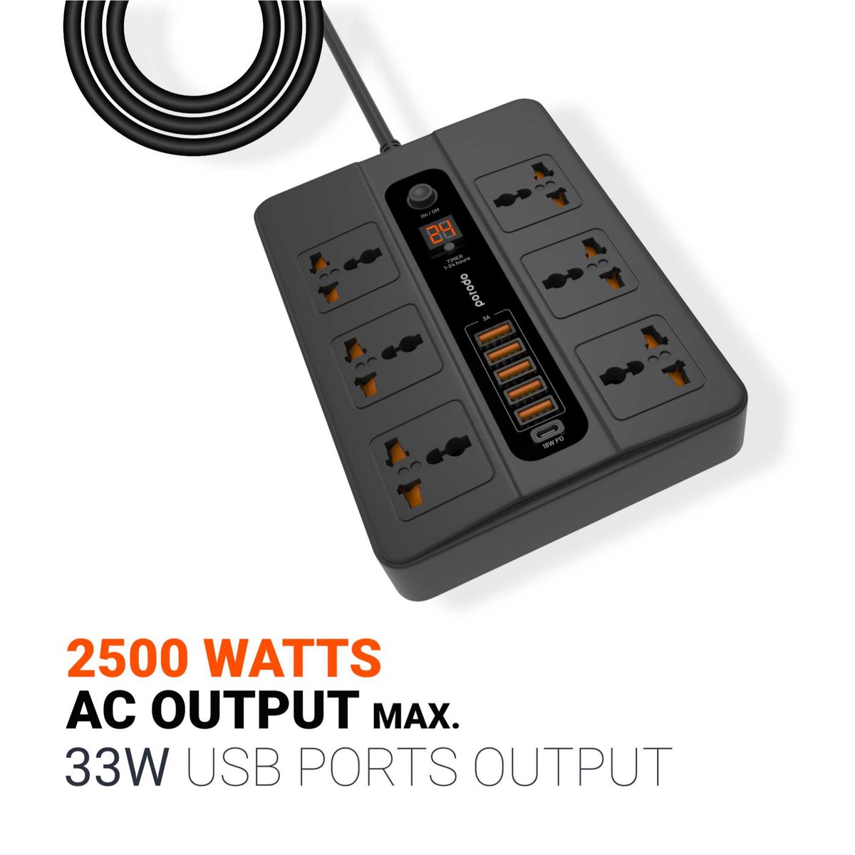 Porodo Multi Port USB Hub PD-FWCH003-BK Grey