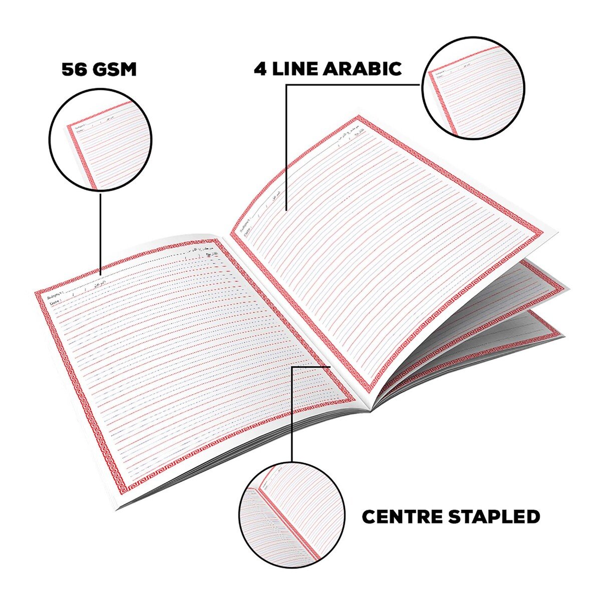 Classmate Exercise Book Centre Stapled 220x160mm 56-GSM 4 Line (Arabic) 120 Pages Assorted