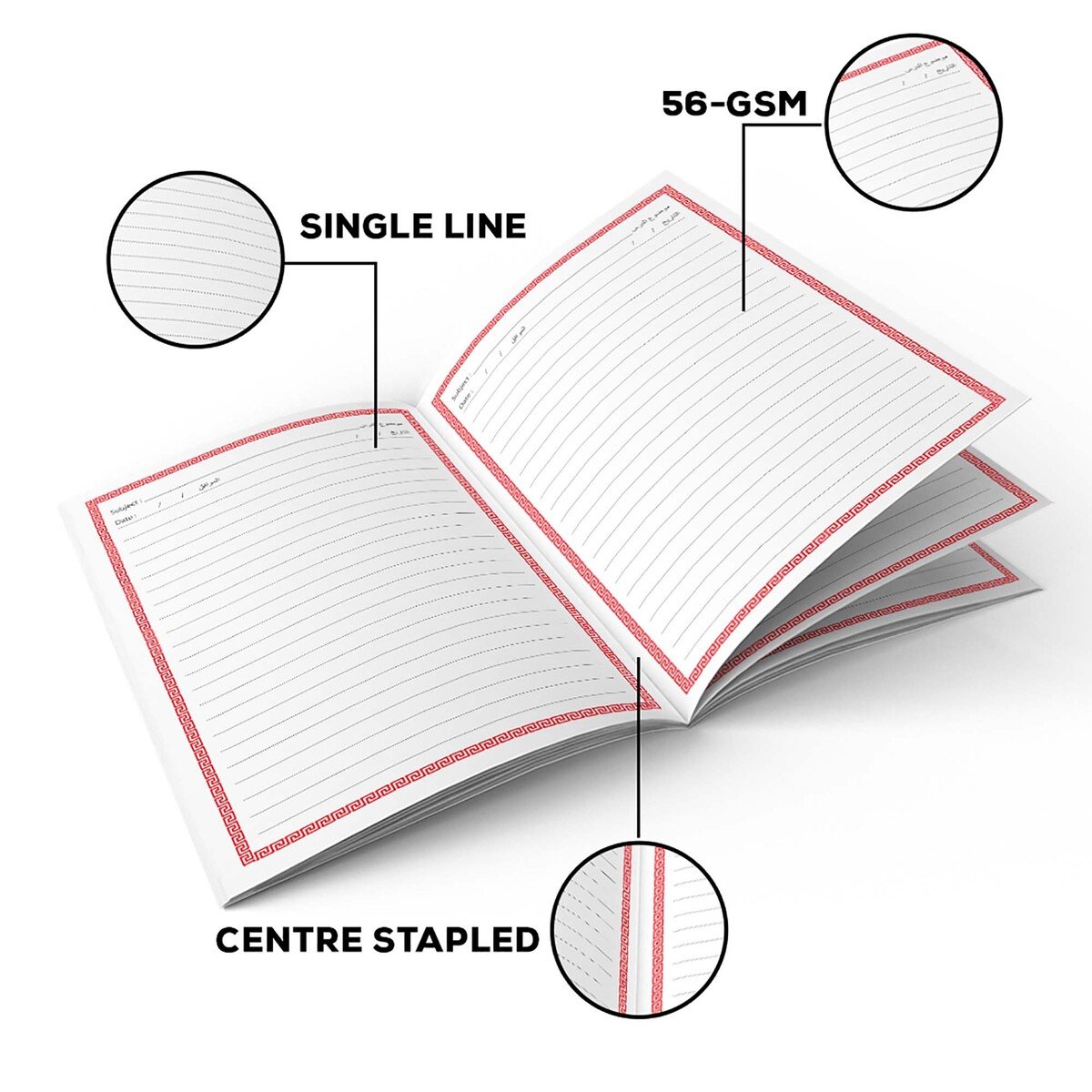 Classmate Exercise Book Centre Stapled 220x160mm 56-GSM Single Line (Arabic) 200 Pages Assorted