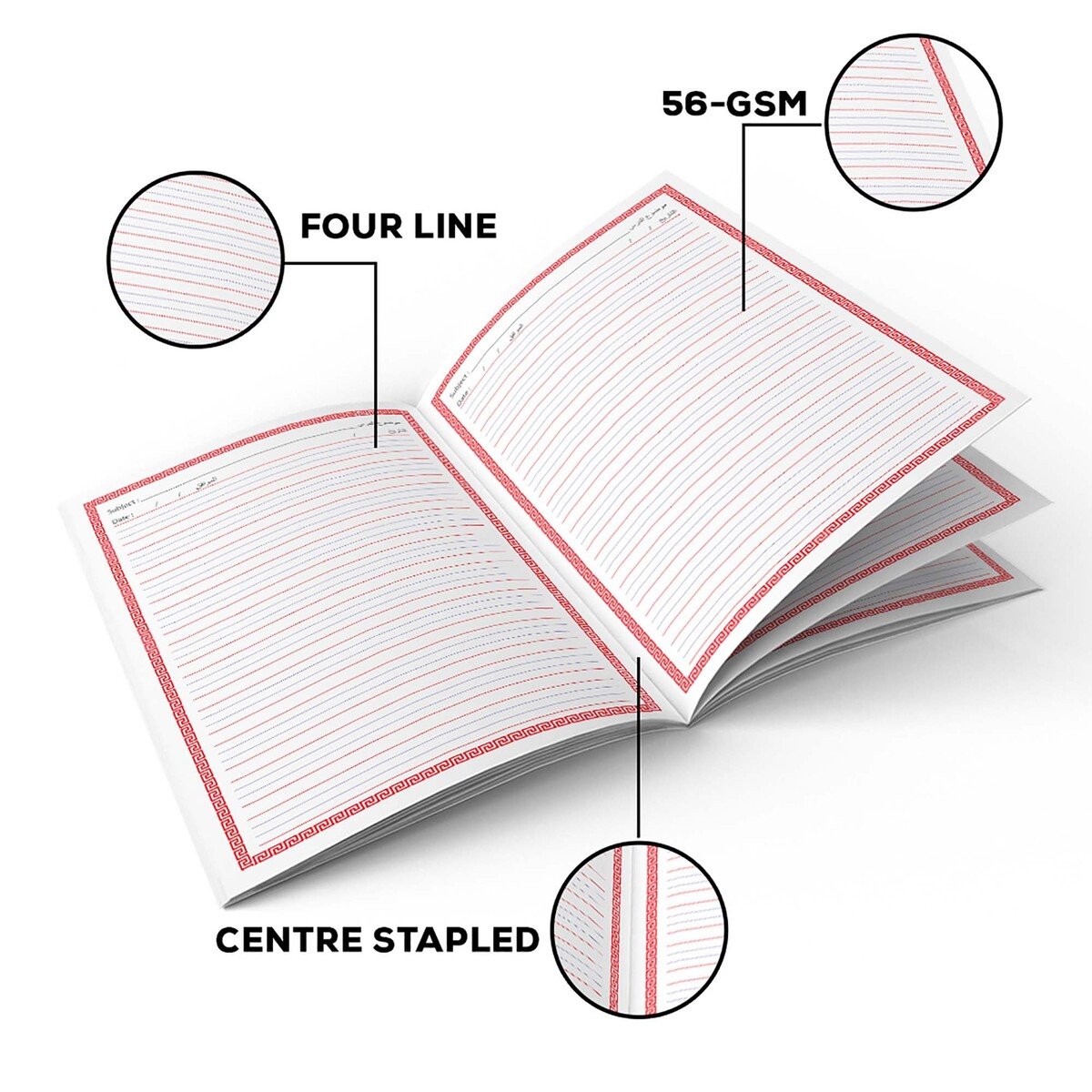 Classmate Exercise Book Centre Stapled 220x160mm 56-GSM 4 Line (Arabic) 200 Pages Assorted