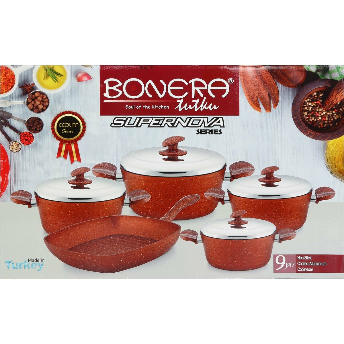 Bonera Cookware Set-Granite SNV 9pcs Assorted Colors