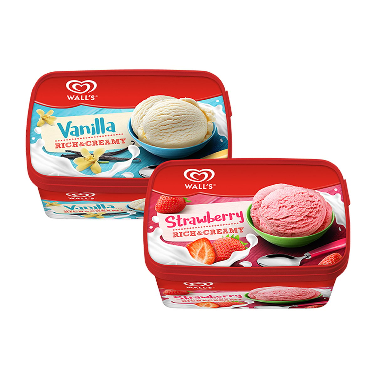 Walls Ice Cream Vanilla & Strawberry 2 x 1 Litre