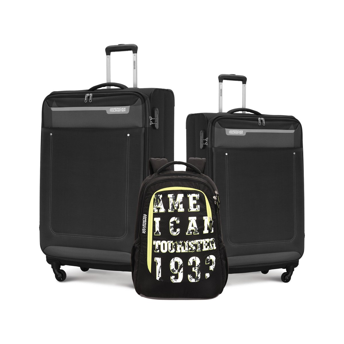 American Tourister Jackson 4 Wheel Soft Trolley Set with Backpack, 2 pcs, 70+80 cm, Black