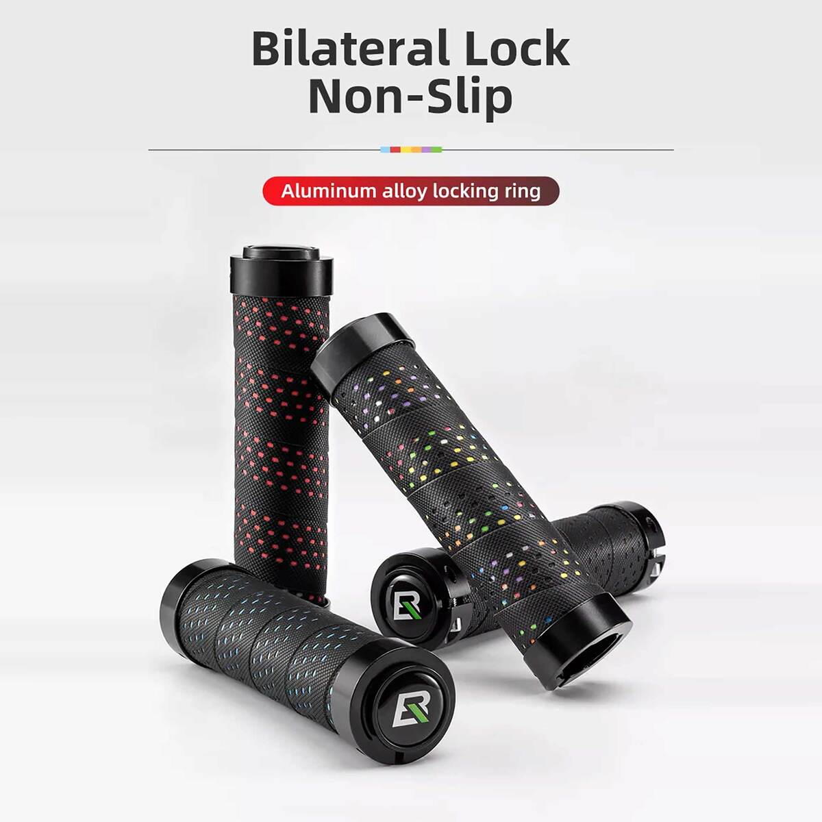 ROCKBROS Bicycle Handlebar Grips Anti-Slip Aluminum Alloy Ring Lock BTCR-BKRD Black Red
