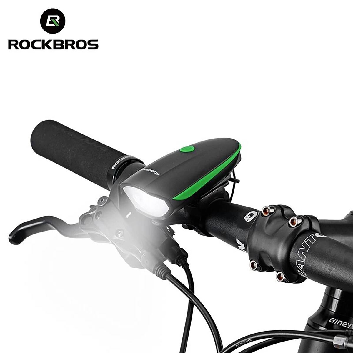 ROCKBROS Bicycle Rechargeable Light with Horn 7588-G Black Green