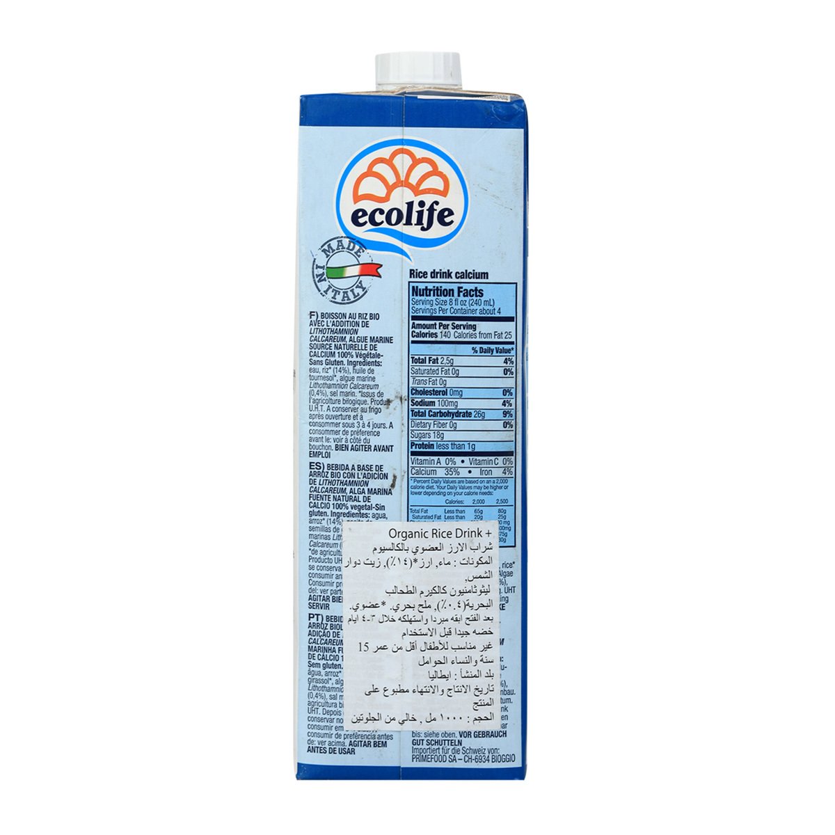 Ecolife Organic Rice Drink Calcium 1Litre