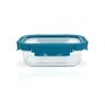 Chefline Rectangle Food Storage Glass Container With Lid, Blue (Teal Blue), 640 ml