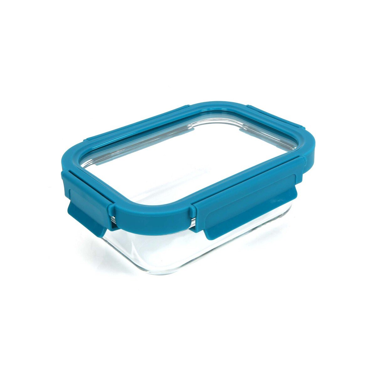 Chefline Rectangle Food Storage Glass Container With Lid, Blue (Teal Blue), 640 ml