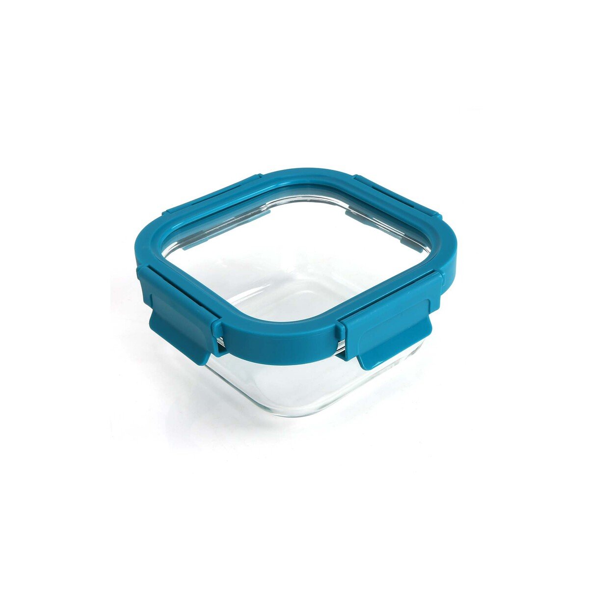Chefline Square Food Storage Glass Container With Lid, Blue (Teal Blue), 320 ml