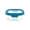 Chefline Square Food Storage Glass Container With Lid, Blue (Teal Blue), 520 ml