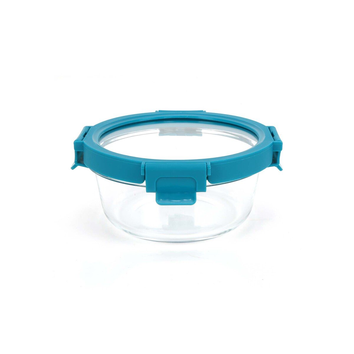 Chefline Round Food Storage Glass Container With Lid, Blue (Teal Blue), 400 ml