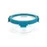 Chefline Round Food Storage Glass Container With Lid, Blue (Teal Blue), 650 ml