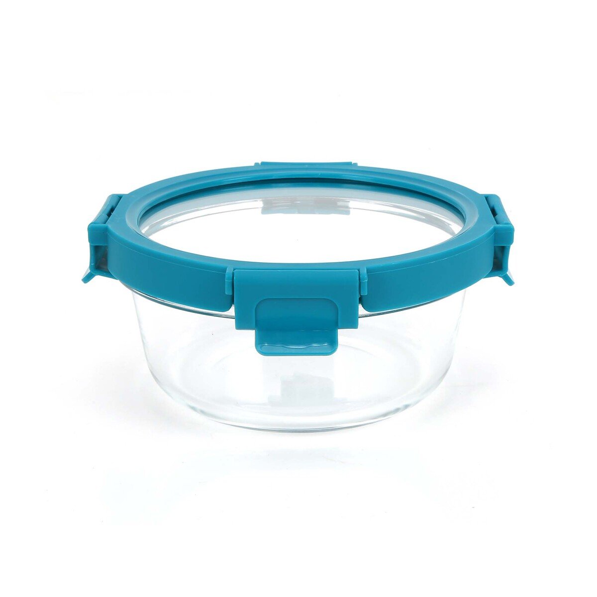 Chefline Round Food Storage Glass Container With Lid, Blue (Teal Blue), 950 ml
