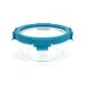 Chefline Round Food Storage Glass Container With Lid, Blue (Teal Blue), 950 ml