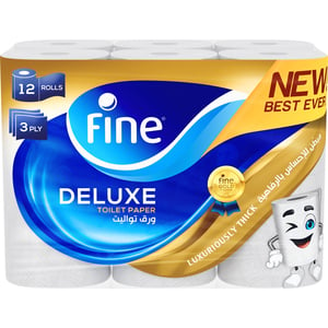 Fine Deluxe New & Improved Flushable Toilet Paper 3ply 12 Rolls