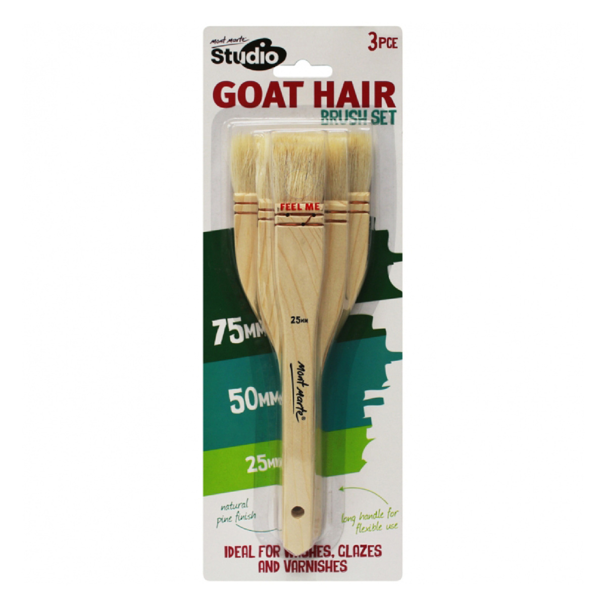 Mont Marte Studio Goat Hair Brush Set, 3 Pieces, BMHS1003