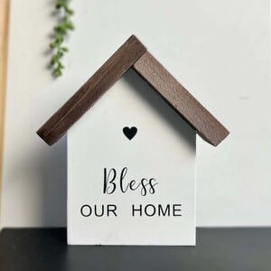 Maple Leaf Home Shape Wooden Wall Art & Table Decor, Bless Our Home Sign, 14 x 4 x 16 cm, HT74939