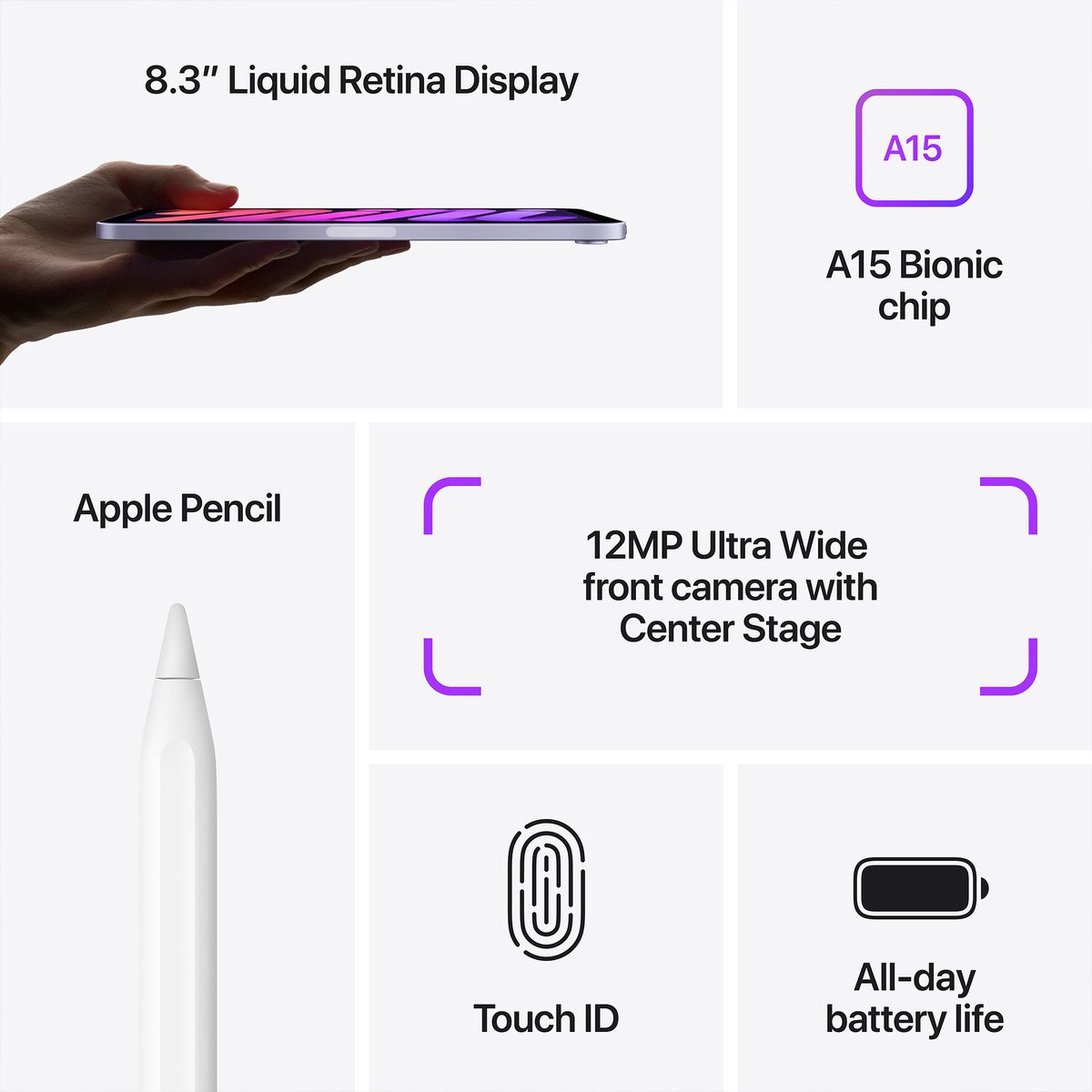 Apple iPad mini 2021 (6th Generation) 8.3-inch, Wi-Fi, 64GB - Purple