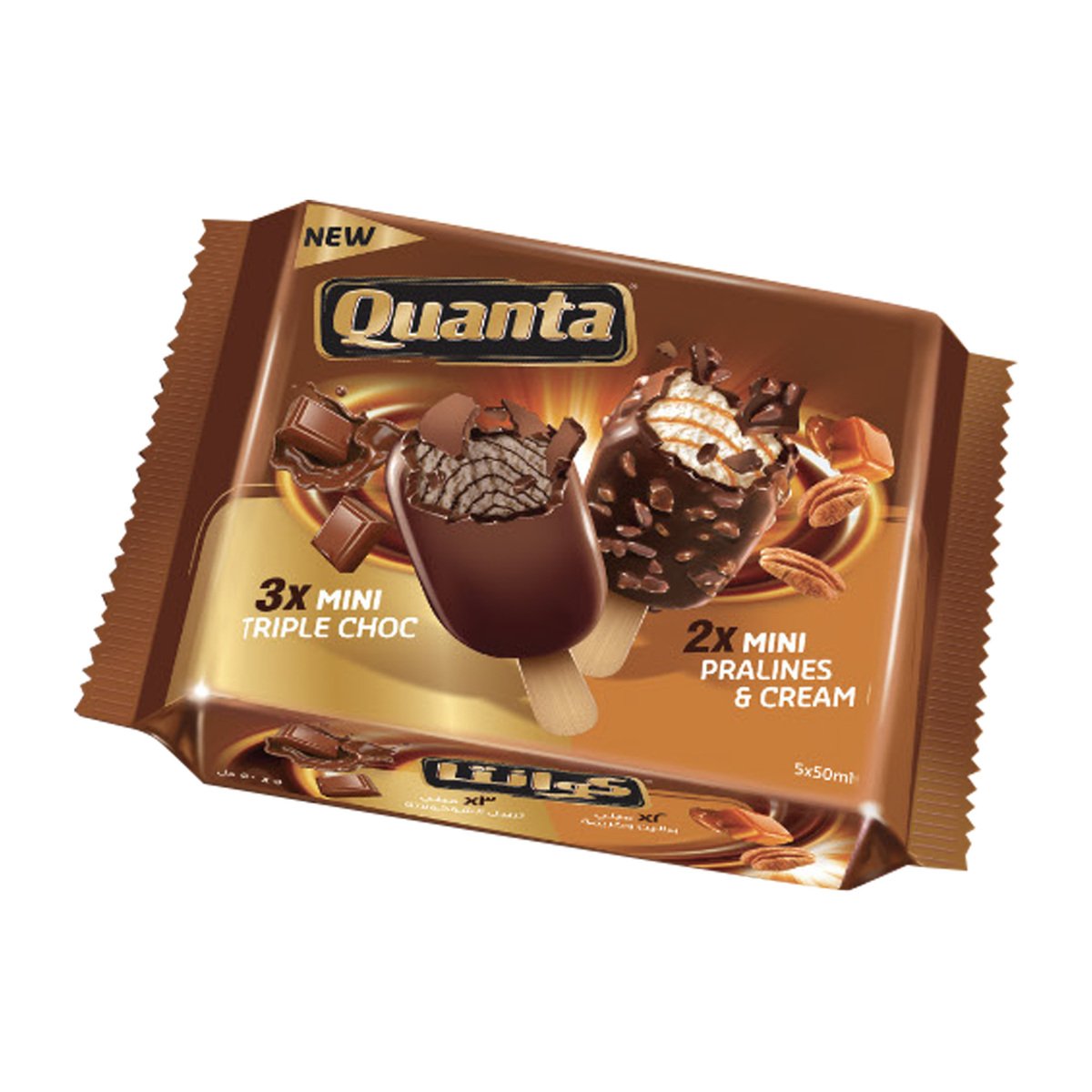 Buy Quanta Stick Triple Chocolate 3 pcs + Pralines & Cream 2 pcs Online at Best Price | IceCream Impulsepack | Lulu Kuwait in Saudi Arabia