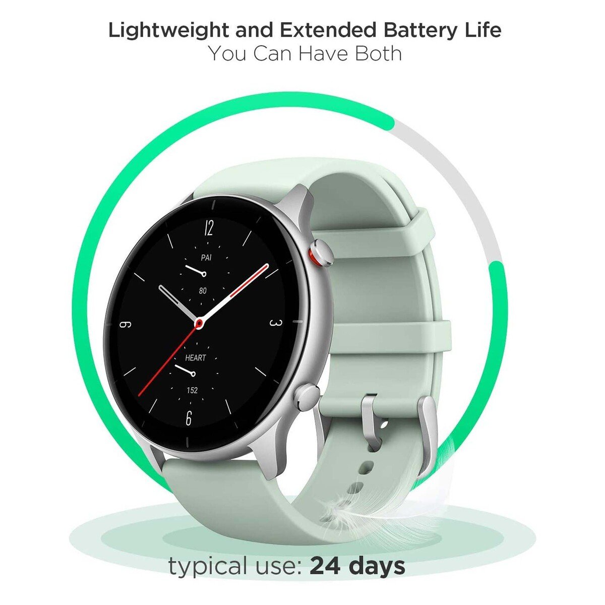 AMAZFIT GTR 2e Smartwatch with 24H Heart Rate Monitor, Sleep, Stress and SpO2 Monitor, Activity Tracker Sports Watch with 90 Sports Modes, 14 Day Battery Life,Matcha Green(A2023-GTR-2E)