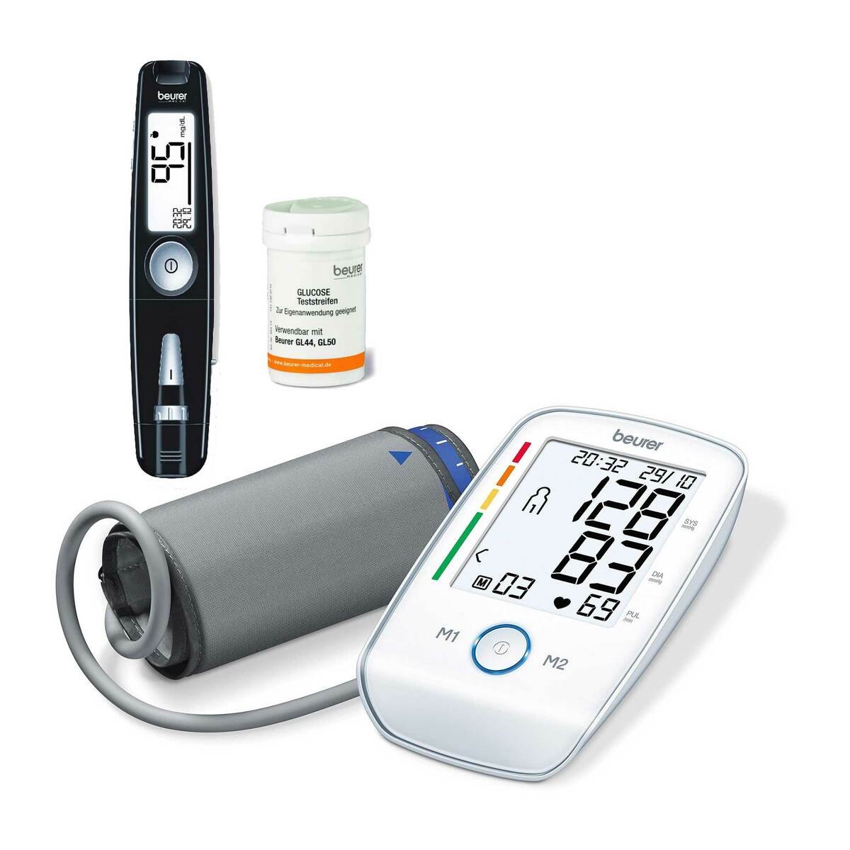 Beurer BP Monitor BM45+Beurer 3in1 Blood Glucose Monitoring System GL50+Test Strip 50