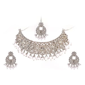 Eten Bridal Necklace Set WBN173, Silver Color