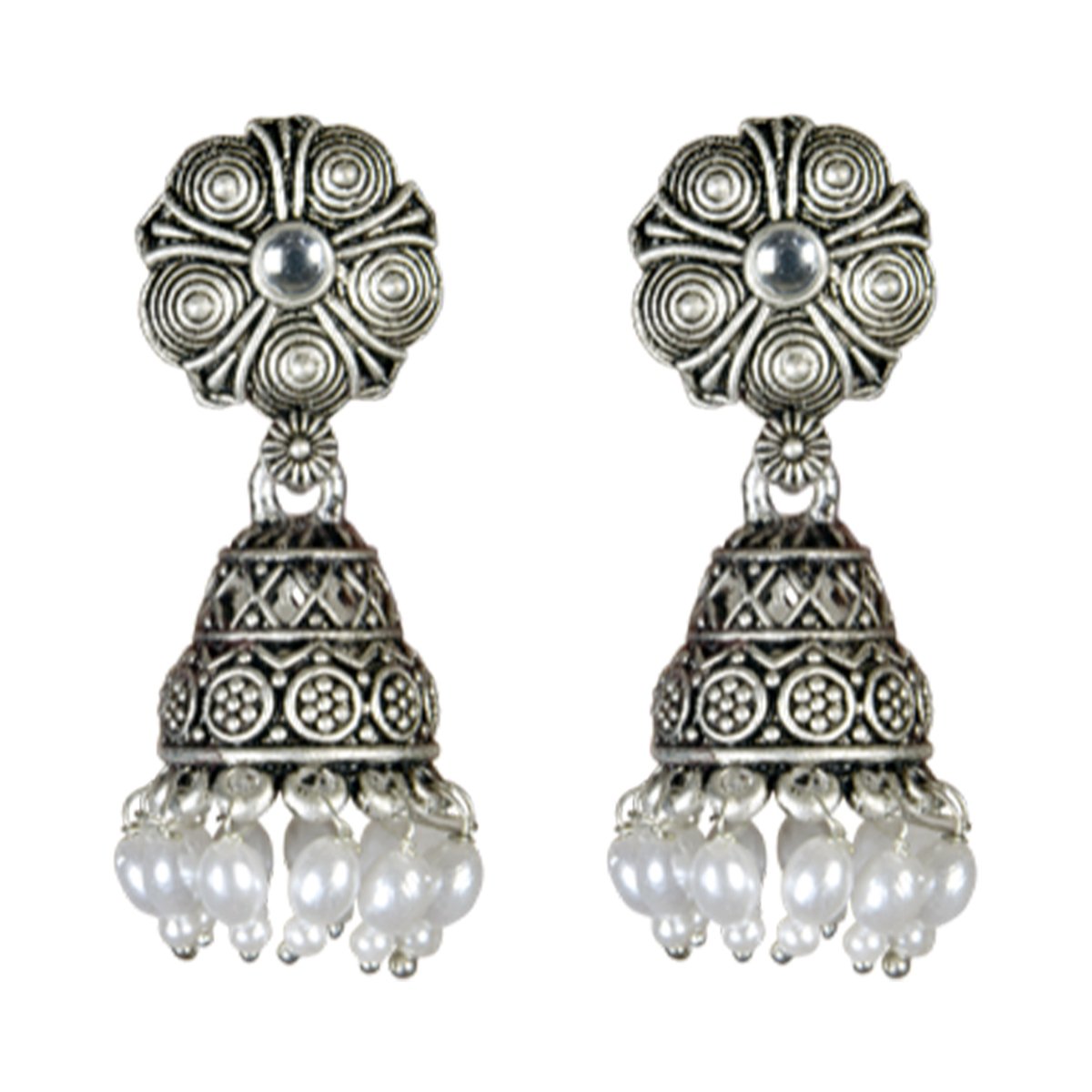 Eten Traditional Jumki Earrings WB3331, Silver Color