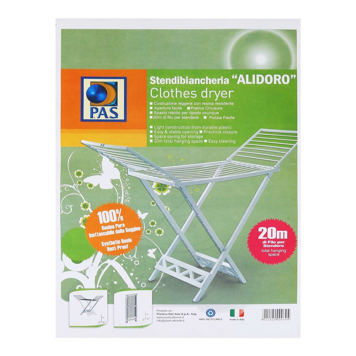 Alidoro Cloth Dryer 2010 20Mtr Made In Italy Size: 56x180xH125cm