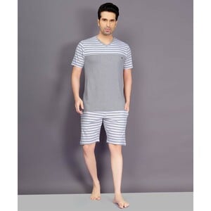 Eten Men's Night Wear Set Top & Shorts MNP-12LGRY, Light Grey-Extra Large