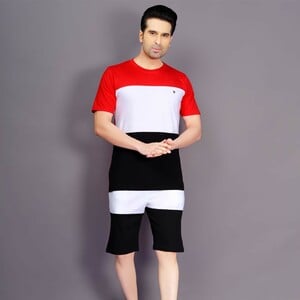 Eten Men's Night Wear Set Top & 3/4 Shorts MNP-14RD, Red-Extra Large