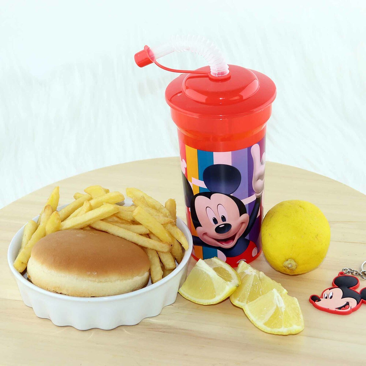 Disney Mickey Mouse Print Cup With Straw & Lid 400ml WD19446C
