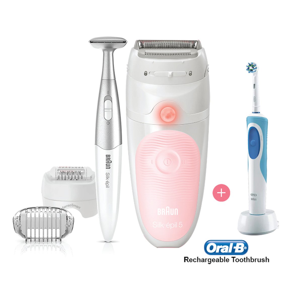 Braun Silk-épil 5 SES-5820 Wet & Dry epilator with 3 extras incl bikini styler + Oral-B Rechargeable Toothbrush D12