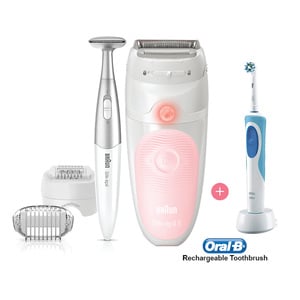 Braun Silk-épil 5 SES-5820 Wet & Dry epilator with 3 extras incl bikini styler + Oral-B Rechargeable Toothbrush D12