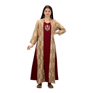 Fair Women's Rayon Long Kurti With Jacket Biscuit-Maroon, 46