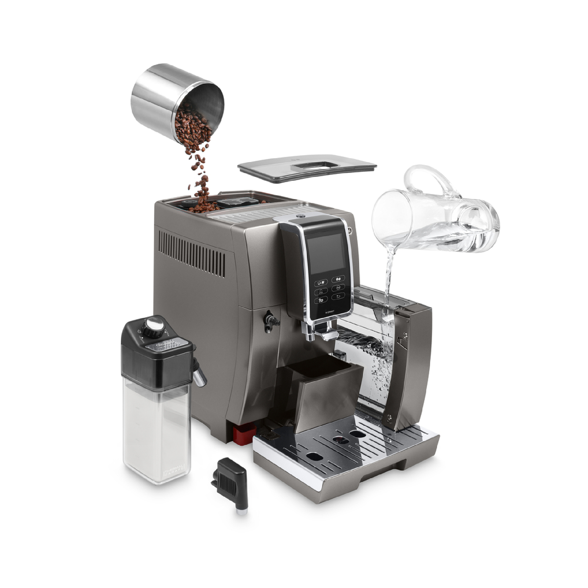 ديلونجي ماكينة صنع القهوة الأوتوماتيكية ديناميكا بلس ، 1.8 لتر ، 1450 واط ، تيتانيوم ، ECAM370.95T