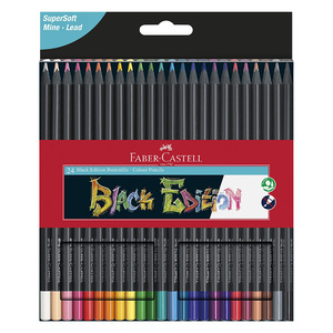Faber-Castell Black Edition Black Wood And Supersoft Lead Colour Pencils, Pack of 24, FC116424
