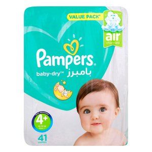 Pampers Baby Dry Diapers Size 4+, Maxi 10-15kg Value Pack 41pcs