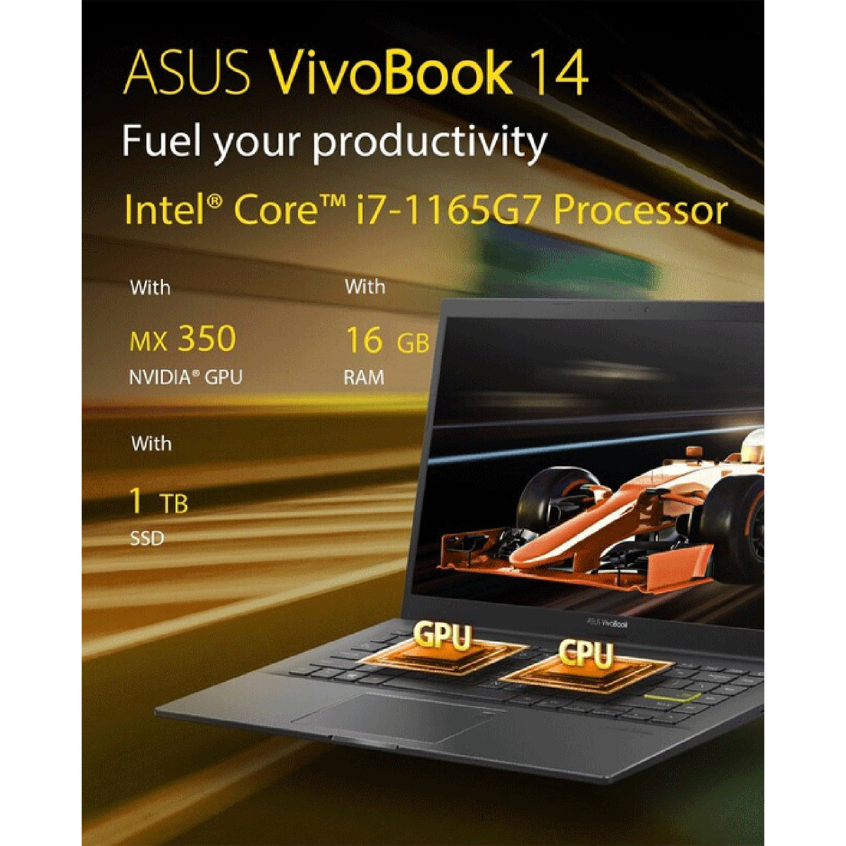 Asus VivoBook 14 K413EQ-AM348T,Intel Core i7-1165G7,16GB RAM,1TB SSD,2GB NVIDIA GeForce MX350,14-inch FHD,Windows 10,English/Arabic Keyboard