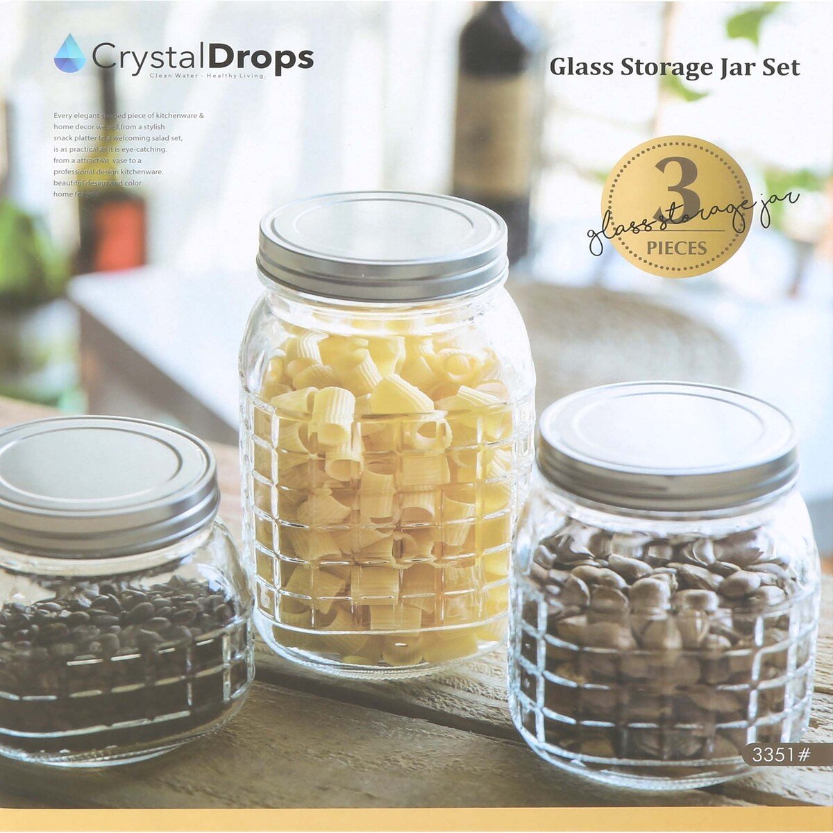 Crystal Drops Glass Storage Jar 3pcs 3351