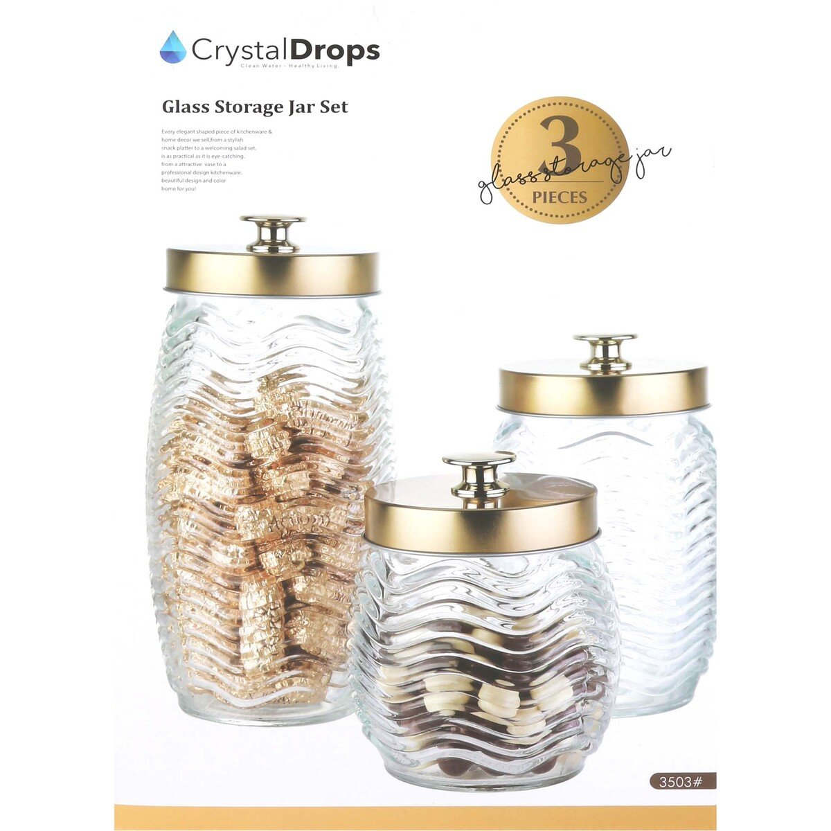 Crystal Drops Glass Storage Jar 3pcs 3503