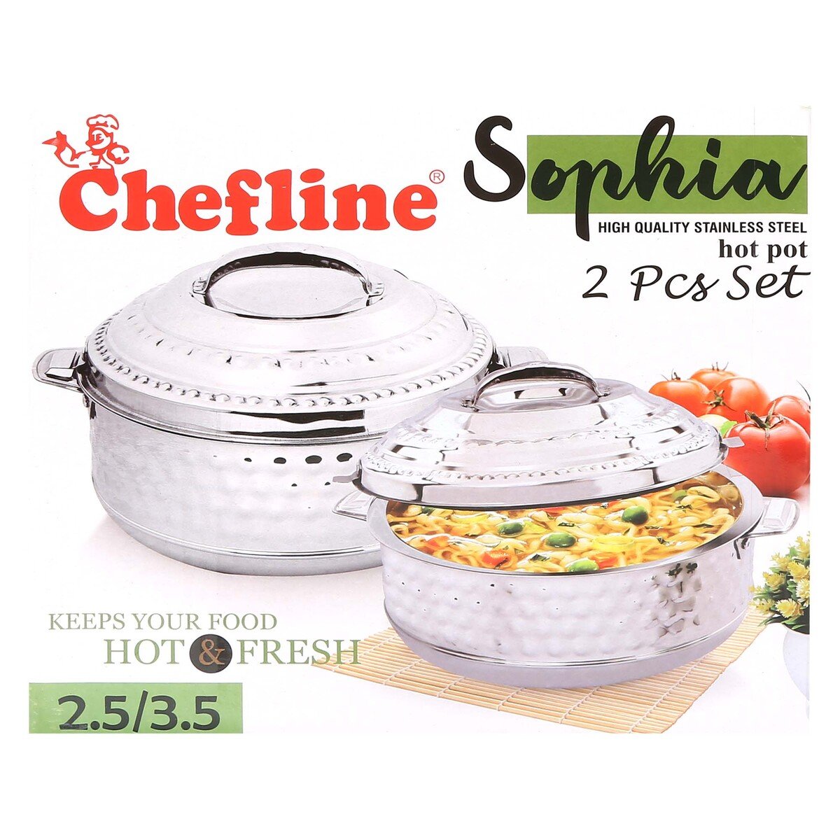 Chefline Stainless Steel Hot Pot 2pcs Set Sophia 2.5Ltr 3.5Ltr