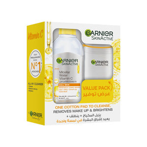 Garnier Skin Active Vitamin C Micellar Water 400ml + Cotton Pads